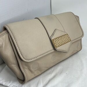 Marc By Marc Jacobs Gray Taupe Leather Flipping Out Zip Large Wristlet Clutch